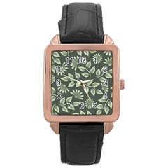 Flowers Pattern Spring Green Rose Gold Leather Watch  by Bajindul