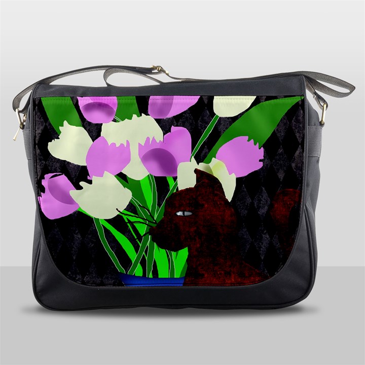 The Cat and The Tulips Messenger Bag