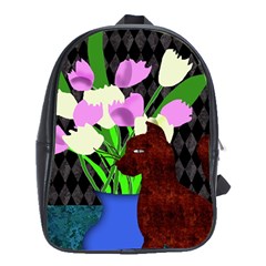 The Cat And The Tulips School Bag (xl) by bloomingvinedesign