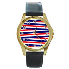 Patriotic Ribbons Round Gold Metal Watch by Mariart