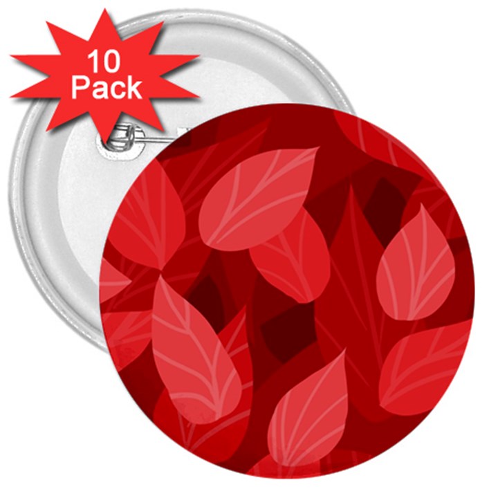 Leaf Design Leaf Background Red 3  Buttons (10 pack) 