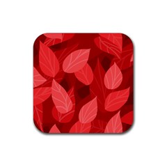 Leaf Design Leaf Background Red Rubber Coaster (square)  by Pakrebo