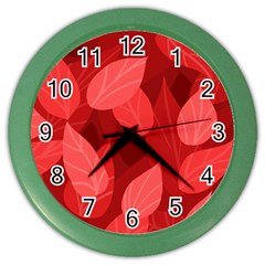 Leaf Design Leaf Background Red Color Wall Clock by Pakrebo