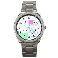 Square Colorful Pattern Geometric Sport Metal Watch by Pakrebo