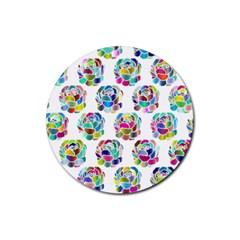 Flowers Floral Pattern Decorative Rubber Round Coaster (4 Pack)  by Pakrebo