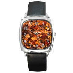 Fall Foliage Autumn Leaves October Square Metal Watch by Pakrebo