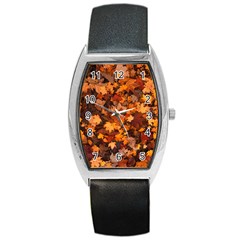 Fall Foliage Autumn Leaves October Barrel Style Metal Watch by Pakrebo