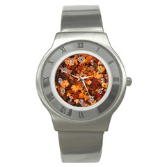 Fall Foliage Autumn Leaves October Stainless Steel Watch by Pakrebo