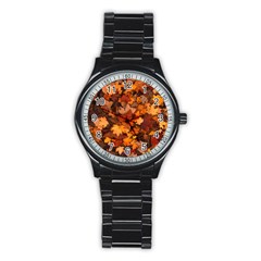 Fall Foliage Autumn Leaves October Stainless Steel Round Watch by Pakrebo