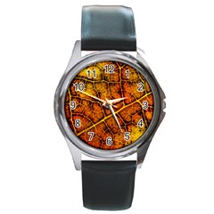 Autumn Leaves Forest Fall Color Round Metal Watch by Pakrebo