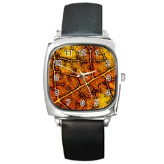 Autumn Leaves Forest Fall Color Square Metal Watch by Pakrebo