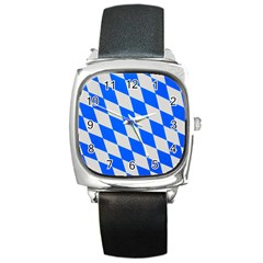 Pattern Geometric Wallpaper White Blue Square Metal Watch by Pakrebo