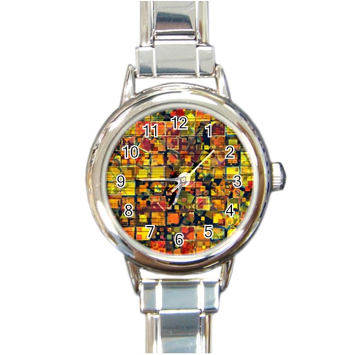 Color Abstract Artifact Pixel Round Italian Charm Watch