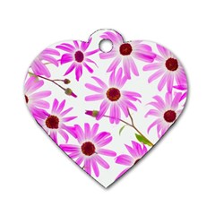 Pink Purple Daisies Design Flowers Dog Tag Heart (two Sides) by Pakrebo