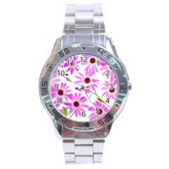 Pink Purple Daisies Design Flowers Stainless Steel Analogue Watch by Pakrebo