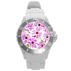 Pink Purple Daisies Design Flowers Round Plastic Sport Watch (l) by Pakrebo