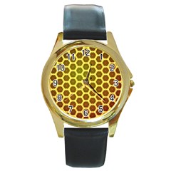 Digital Art Art Artwork Abstract Yellow Round Gold Metal Watch by Pakrebo