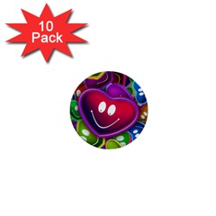 Heart Smile Love Many Friendly 1  Mini Buttons (10 Pack)  by Pakrebo