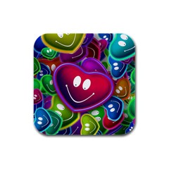 Heart Smile Love Many Friendly Rubber Square Coaster (4 Pack)  by Pakrebo