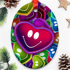 Heart Smile Love Many Friendly Oval Ornament (two Sides) by Pakrebo