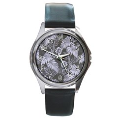 Ornament Flowers Leaf Round Metal Watch