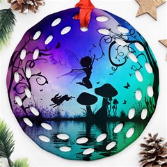 Cute Fairy Dancing In The Night Ornament (round Filigree) by FantasyWorld7