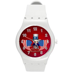 Happy 4th Of July Round Plastic Sport Watch (m) by FantasyWorld7