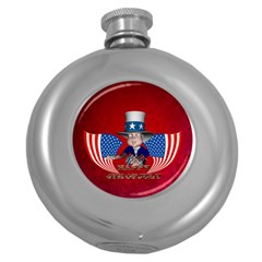 Happy 4th Of July Round Hip Flask (5 Oz) by FantasyWorld7