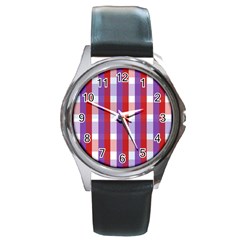 Gingham Pattern Line Round Metal Watch by HermanTelo