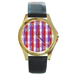 Gingham Pattern Line Round Gold Metal Watch by HermanTelo