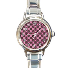 Purple Pattern Texture Round Italian Charm Watch by HermanTelo