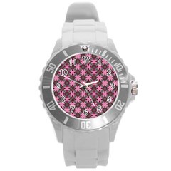 Purple Pattern Texture Round Plastic Sport Watch (l)