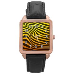 Wave Line Curve Abstract Rose Gold Leather Watch 