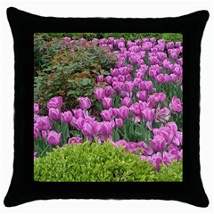 Late April Purple Tulip Throw Pillow Case (black) by Riverwoman