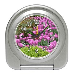 Late April Purple Tulip Travel Alarm Clock by Riverwoman