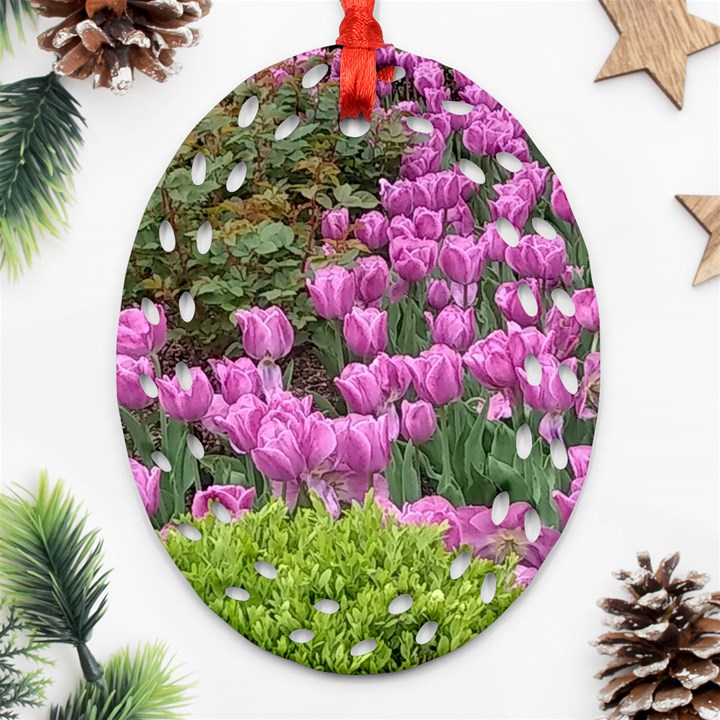 Late April Purple Tulip Ornament (Oval Filigree)