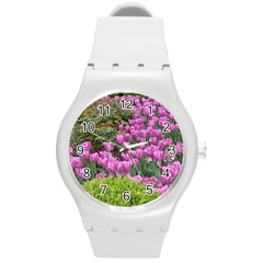 Late April Purple Tulip Round Plastic Sport Watch (m) by Riverwoman