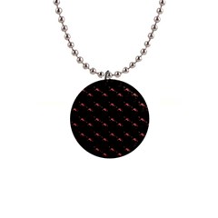 Flamingo Pattern Black 1  Button Necklace by snowwhitegirl