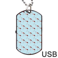 Flamingo Pattern Blue Dog Tag Usb Flash (one Side) by snowwhitegirl