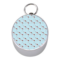 Flamingo Pattern Blue Mini Silver Compasses by snowwhitegirl