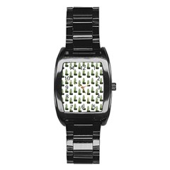 Cactus White Pattern Stainless Steel Barrel Watch