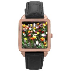 Tulips  Rose Gold Leather Watch  by Riverwoman