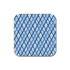 Geometric Overlay Blue Rubber Square Coaster (4 Pack)  by Bajindul