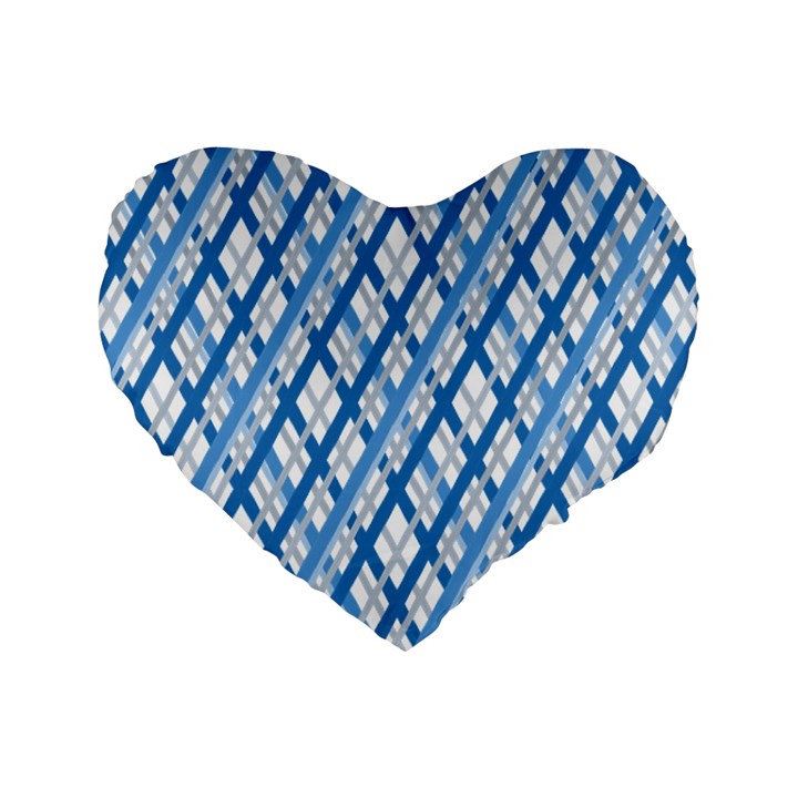 Geometric Overlay Blue Standard 16  Premium Flano Heart Shape Cushions