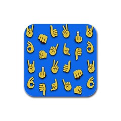 Emojis Hands Fingers Rubber Square Coaster (4 Pack)  by Bajindul