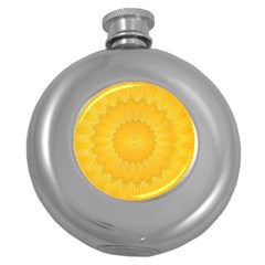 Wave Lines Yellow Round Hip Flask (5 Oz) by HermanTelo