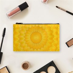 Wave Lines Yellow Cosmetic Bag (small) by HermanTelo