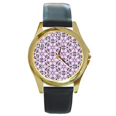 Texture Tissue Seamless Flower Round Gold Metal Watch by HermanTelo