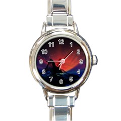 Matterhorn Switzerland Fantasy Aurora Round Italian Charm Watch by Pakrebo