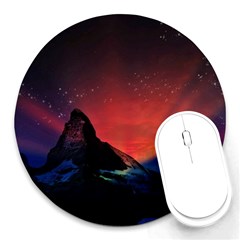 Matterhorn Switzerland Fantasy Aurora Round Mousepads by Pakrebo